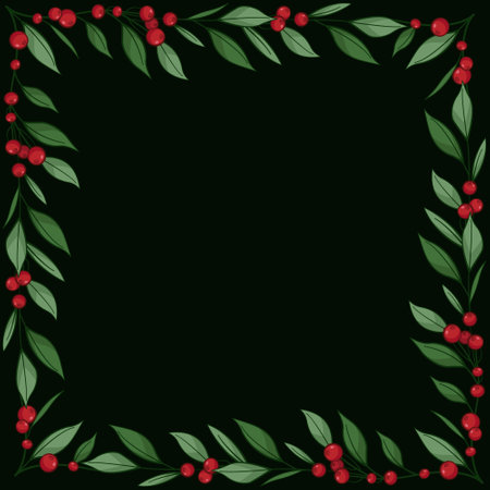 Vector background with cranberry branches on black background; for greeting cards, invitations, posters, banners.のイラスト素材