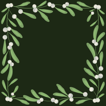 Vector background with white mistletoe on dark green background; for greeting cards, invitations, posters, banners.のイラスト素材