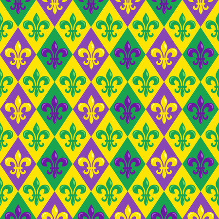 Mardi Gras seamless pattern with colorful heraldic lilyes; for wrapping paper, greeting cards, posters, banners.のイラスト素材