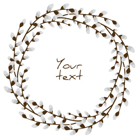 Vector pussy willow wreath; easter frame for greeting cards, invitations, posters, banners, packaging.のイラスト素材