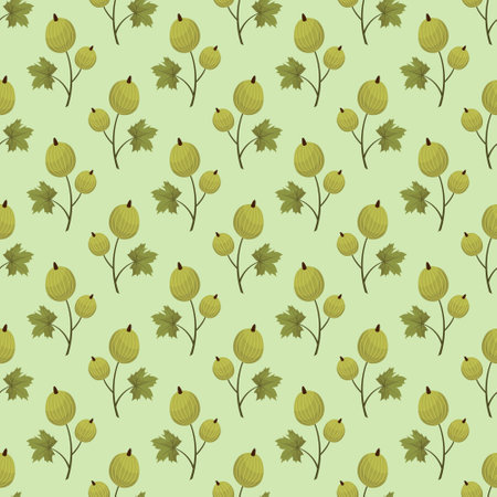 Vector seamless pattern with green gooseberry; for wrapping paper, packaging, etc.のイラスト素材