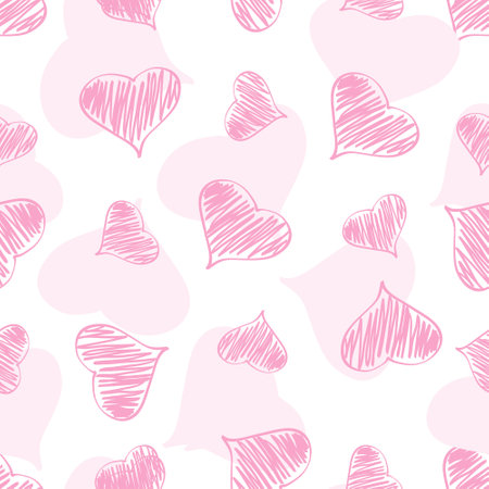 Vector seamless pattern with pink hearts; cute background for wrapping paper, packaging, fabric, textile, etc.のイラスト素材