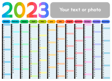 Calendar for 2023, daily event planner with bright multicolored design and text space, vector colorのイラスト素材