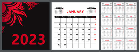 Planner calendar for 2023 with a beautiful cover, basic template. The week starts on Monday. vectorのイラスト素材