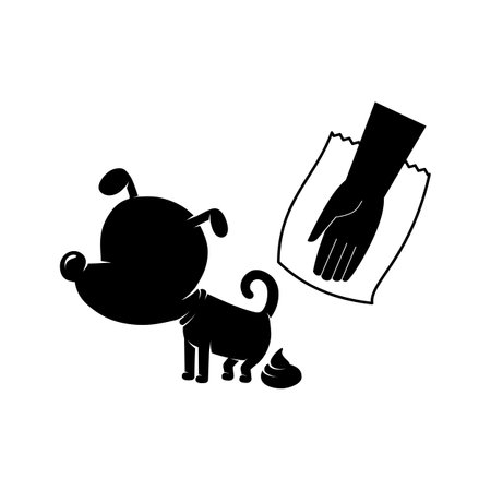 Clean up after your dog, a sign with a dog and a cleaning hand behind it. vectorのイラスト素材