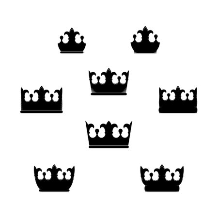 collection of symbols of the royal crown, black silhouettes on white background. Vintage engraved vector illustrationのイラスト素材