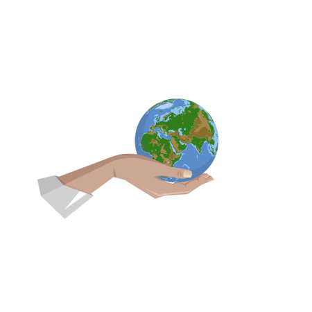 hands holding globe earth, save the planet concept. vector illustration for poster,wallpaper,banner,sticker and other usesのイラスト素材