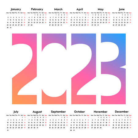 calendar 2023, week starts on Monday, basic business template. vector