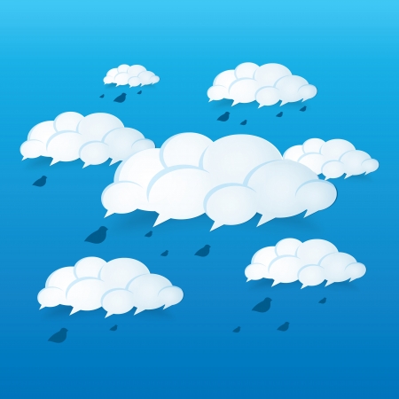 Abstract speech bubbles in the shape of clouds used in a social networks on blue sky backgroundのイラスト素材