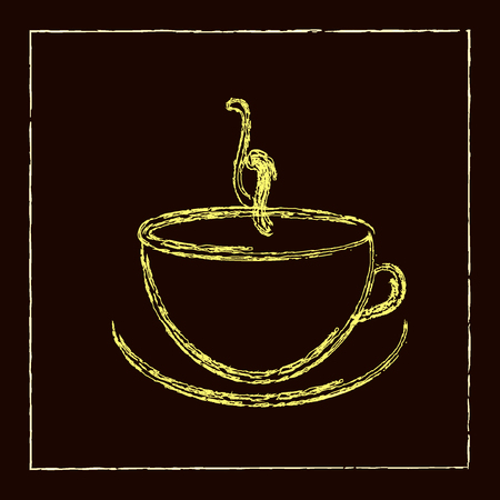 Coffee cup is painted in yellow on brown backgroundのイラスト素材