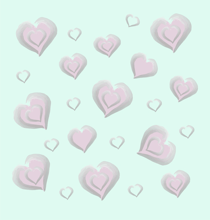 Watercolor tender pink hearts on blue background patternのイラスト素材