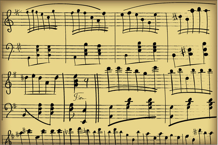 Vintage notes.Ancient musical notation by hand.Hand-written musical notation - vector.Music staff with music notes.Music sheet background.Imitation of an old musical manuscript.のイラスト素材