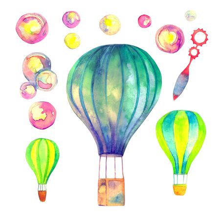 Soap bubbles and hot air ballons setの写真素材