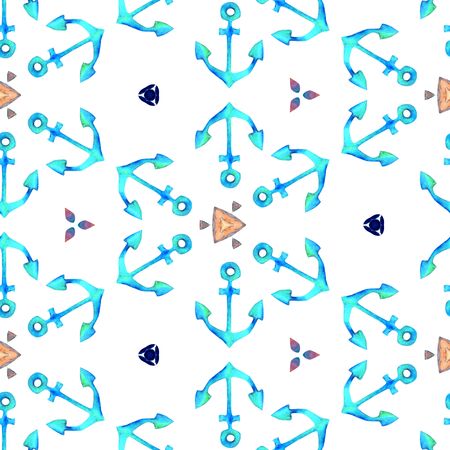 Nautical summer blue seamless pattern with anchors.の写真素材