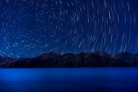 Star trail over the Pangong lake, Ladakh, India
