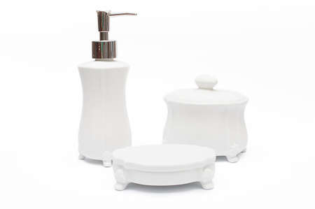 bathroom accessories isolated on white backgroundの写真素材