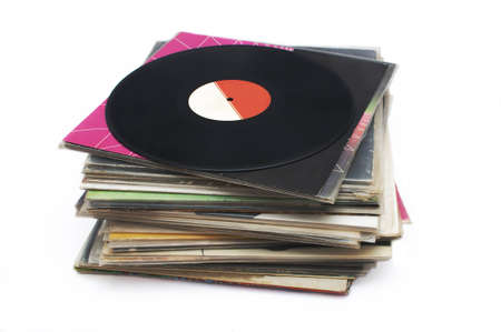 Stack of vinyl record isolated on white background