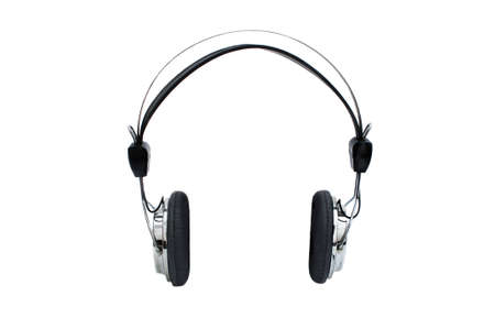 Retro headphones isolated on white backgroundの写真素材