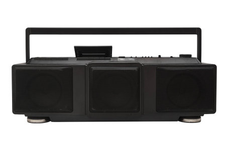 Radio cassette stereo with three speakers isolated on white backgroundの写真素材