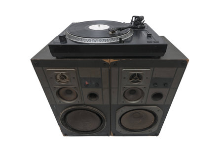 Turntables on speakers isolated on withe background, の写真素材