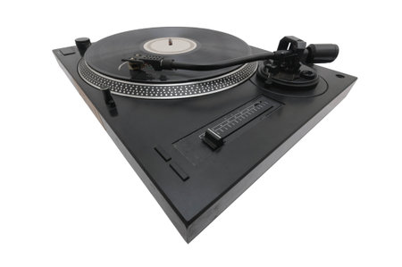 DJ turntable isolated on white backgroundの写真素材