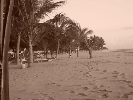 Empty beach in the morning - sepiaの写真素材