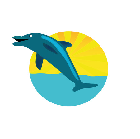 nice illustration of circle logo with dolphin isolated on whiteのイラスト素材