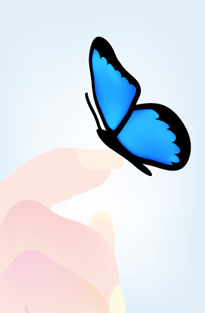 nice illustration of butterfly sitting on hand のイラスト素材