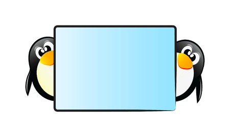 Very nice illustration of happy penguin you can put your text on the tableの写真素材