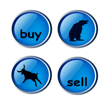 glossy forex buttons - buy, sell, bear and bull isolated on white backgroundのイラスト素材