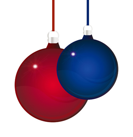 nice illustration - two glossy red and blue christmas balls isolated over white backgroundのイラスト素材