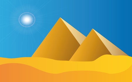illustration of pyramids in egypt with blue sky and sunのイラスト素材