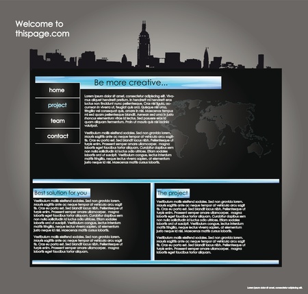 web site design template for company with black background and map of the worldのイラスト素材