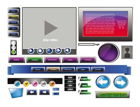 set of webdesign banner, arrow, frame, video player and glossy buttonのイラスト素材