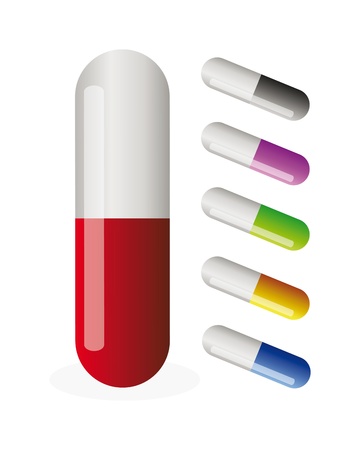 Set of colorfull vector pills isolation over white backgroundのイラスト素材