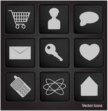Vector web icons in black square buttonのイラスト素材