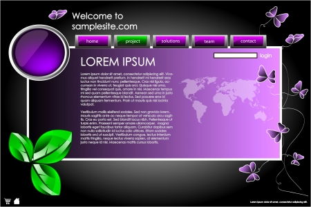 web site design template for company with purple background, white frame, arrows and butterfliesのイラスト素材