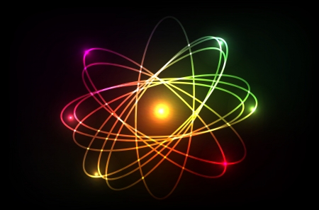 Vector molecule of atom. Looks like plasma, neon or laser. Isolation over dark background.のイラスト素材