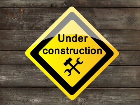 Vector wooden background table with icon. Site under constrution. Wood pattern.のイラスト素材