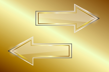 Beautiful vector glass arrows. Can be used for your design, webdesign, e-shop. Clear and transparent. Realistic look in gold or golden color.のイラスト素材