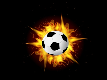 illustration of burning fire flame soccer ball on black dark backgroundのイラスト素材