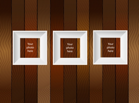 Vector wood or wooden background with white photo frame.のイラスト素材