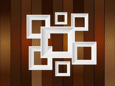 Vector wood or wooden background with white photo frame.のイラスト素材