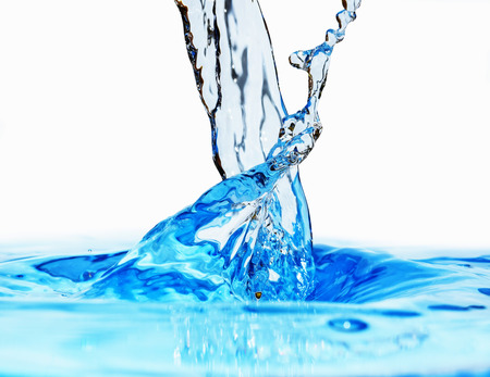 Water drop or bubble falling into water surface and making a crown. Splash background. Isolation...