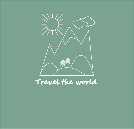 Vector flat line icon concept illustration with landscape and travel theme.のイラスト素材