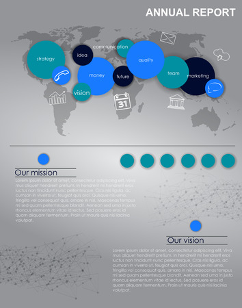 Vector business infographics or annal report / mission, vision, future, strategy motive or theme on dark background.のイラスト素材