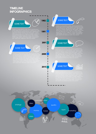 Vector business infographic with circle bubbles and stickers / mission, vision, future and strategy motive or theme on dark backgroundのイラスト素材