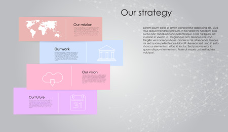 Vector business infographic with cube bubbles / mission, vision, future and strategy motive or theme on dark backgroundのイラスト素材