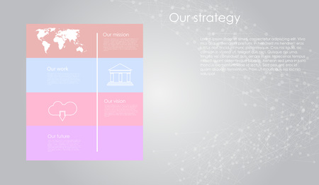 Vector business infographic with cube bubbles / mission, vision, future and strategy motive or theme on dark backgroundのイラスト素材