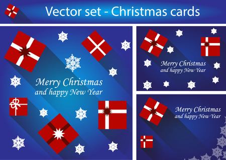 Vector set of christmas or xmas cards in blue color.のイラスト素材